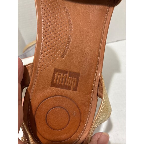 FitFlop Cova closed-toe sandals in metallic gold leather size 8 ankle strap flat - Picture 5 of 6